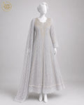 GREY NET MAXI -M / L front view - Grey Net Pearl Maxi by Nadia Adnan Studio