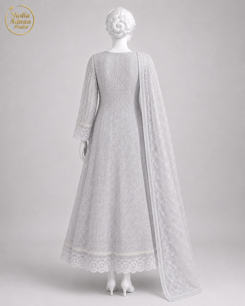 GREY NET MAXI -M / L side view - Grey Net Pearl Maxi by Nadia Adnan Studio