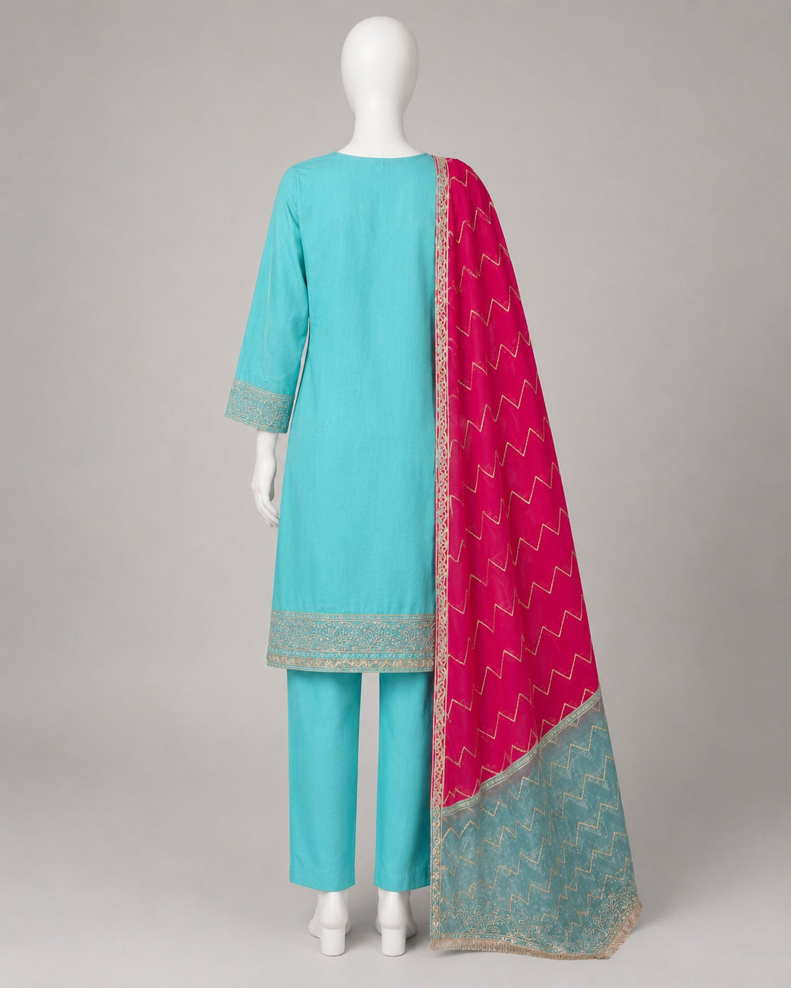 SEA GREEN COTTON SHIRT SUIT -XL side view - Sea Green Cotton Lawn Shirt Suit by Nadia Adnan Studio
