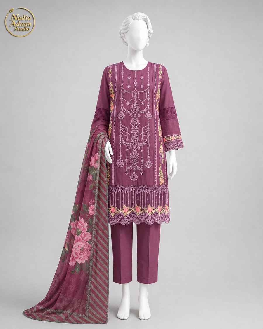 PURPLE LAWN SHIRT SUIT -M front view - Purple Lawn Shirt Suit by Nadia Adnan Studio