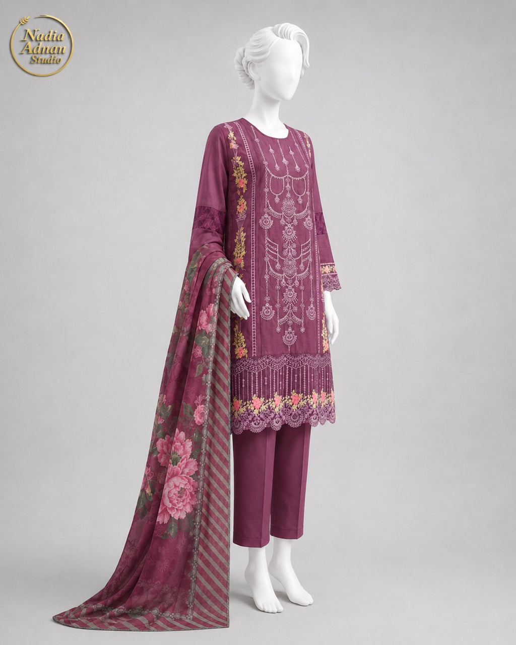 PURPLE LAWN SHIRT SUIT -M side view - Purple Lawn Shirt Suit by Nadia Adnan Studio