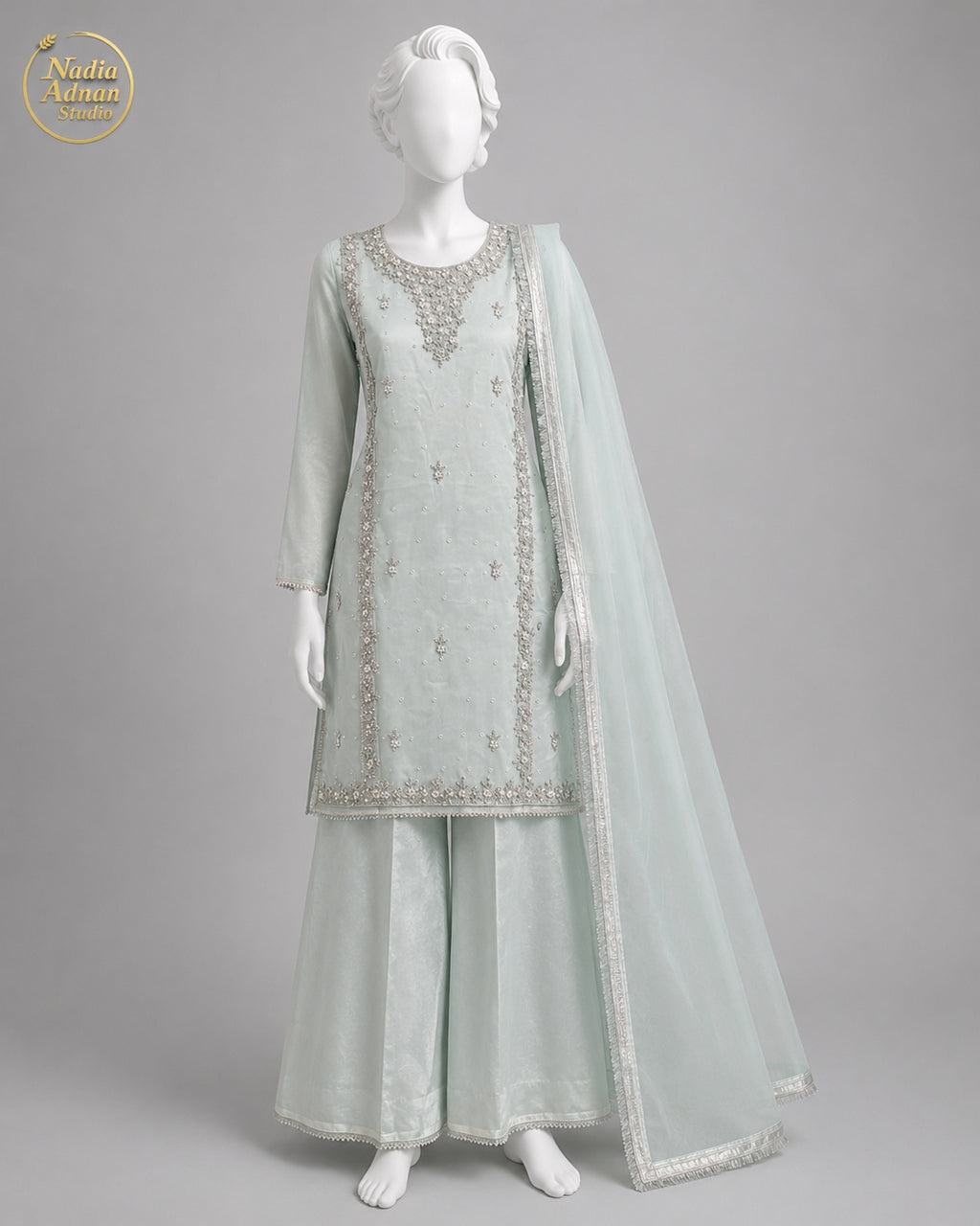 YELLOW ORGANZA GHARARARA -M / L front view - Yellow Organza Gharara by Nadia Adnan Studio