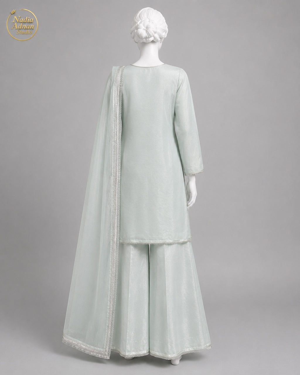 YELLOW ORGANZA GHARARARA -M / L back view - Yellow Organza Gharara by Nadia Adnan Studio