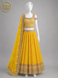 BRIGHT YELLOW CHIFFON LEHENGA -M front view - Bright Yellow Chiffon Lehenga by Nadia Adnan Studio