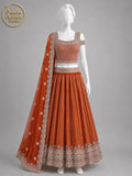 RUST ORANGE-RED CHIFFON LEHENGA -M front view - Rust Orange-Red Chiffon Lehenga by Nadia Adnan Studio