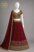 DEEP MAROON CHIFFON LEHENGA -M front view - Deep Maroon Chiffon Lehenga by Nadia Adnan Studio