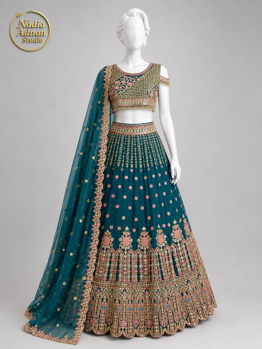 MULTI CHIFFON LENGHA -M front view - Multi Chiffon Lengha by Nadia Adnan Studio