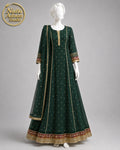 BOTTLE GREEN CHIFFON MAXI -M / L front view - Bottle Green Chiffon Maxi by Nadia Adnan Studio