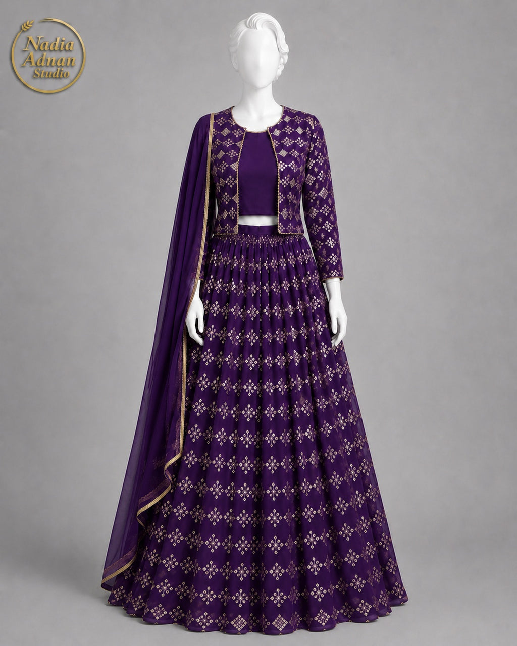 ZINK CHIFFON LENGHA -M front view - Zinc Chiffon Lengha by Nadia Adnan Studio