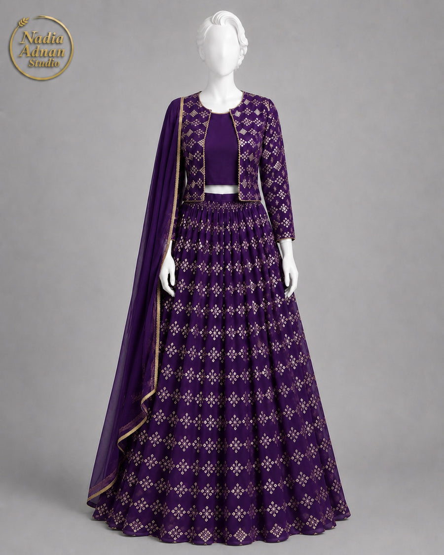 ZINK CHIFFON LENGHA -M front view - Zinc Chiffon Lengha by Nadia Adnan Studio