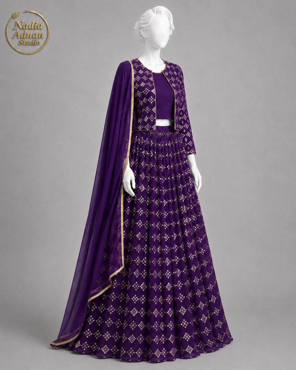 ZINK CHIFFON LENGHA -M back view - Zinc Chiffon Lengha by Nadia Adnan Studio