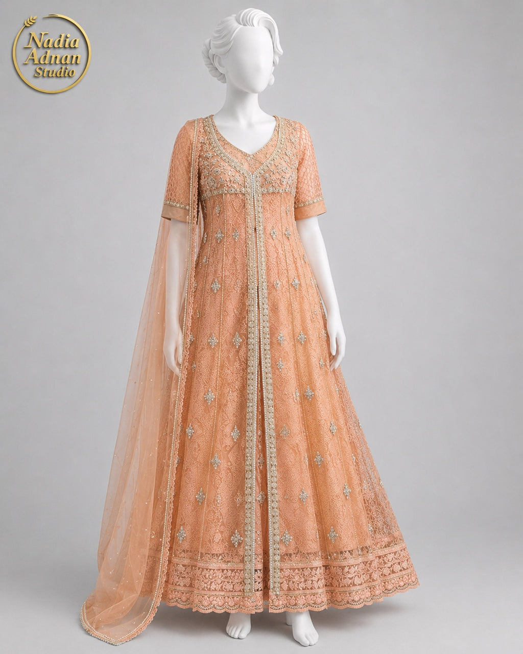 PEACH NET MAXI -M / L front view - Peach Net Maxi by Nadia Adnan Studio