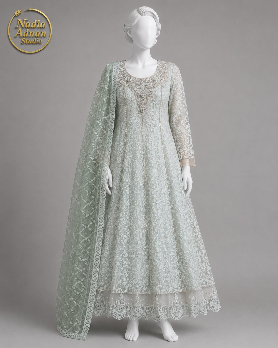 SOFT PISTA GREEN NET MAXI -M / L front view - Soft Pista Green Net Maxi by Nadia Adnan Studio