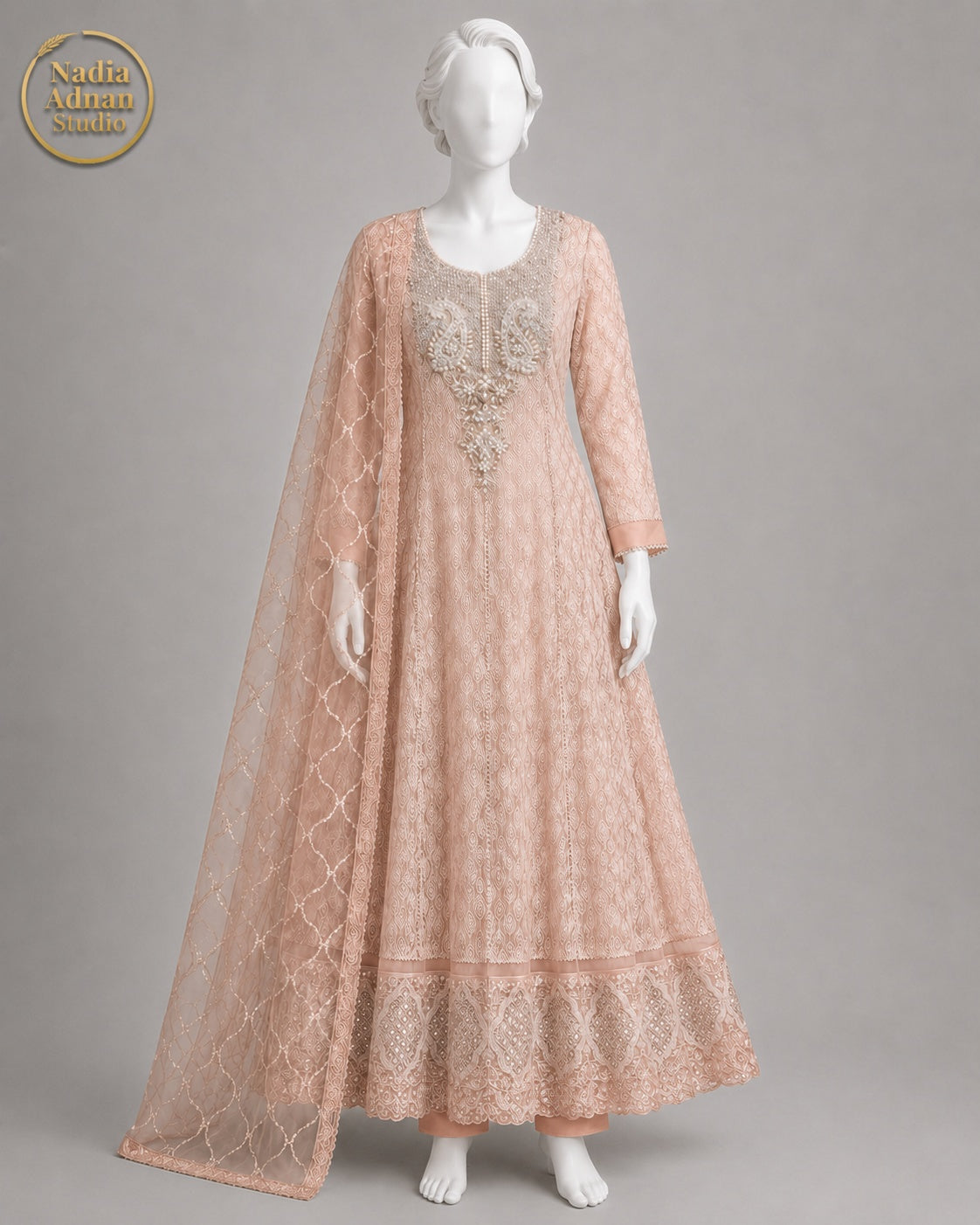 PEACH NET MAXI -M / L front view - Peach Net Maxi by Nadia Adnan Studio
