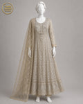 MUTED LILAC BEIGE NET MAXI -M / L front view - Muted Lilac Beige Net Maxi by Nadia Adnan Studio