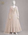 SOFT GOLDEN BEIGE NET MAXI -M / L front view - Soft Golden Beige Net Maxi by Nadia Adnan Studio