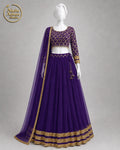 RICH PURPLE CHIFFON LEHENGA -M / L front view - Rich Purple Chiffon Lehenga by Nadia Adnan Studio