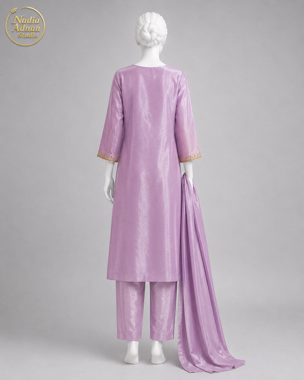 LILAC LAMBA TISSUE SHIRT SUIT -M side view - Lilac Lamba Shirt Suit by Nadia Adnan Studio