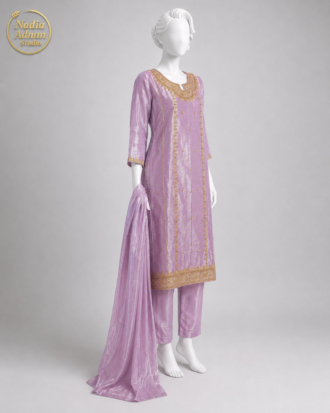 LILAC LAMBA TISSUE SHIRT SUIT -M back view - Lilac Lamba Shirt Suit by Nadia Adnan Studio