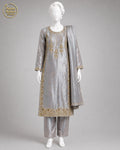 GREY LAMBA TISSUE SHIRT SUIT -M front view - Grey Lamba Shirt Suit by Nadia Adnan Studio
