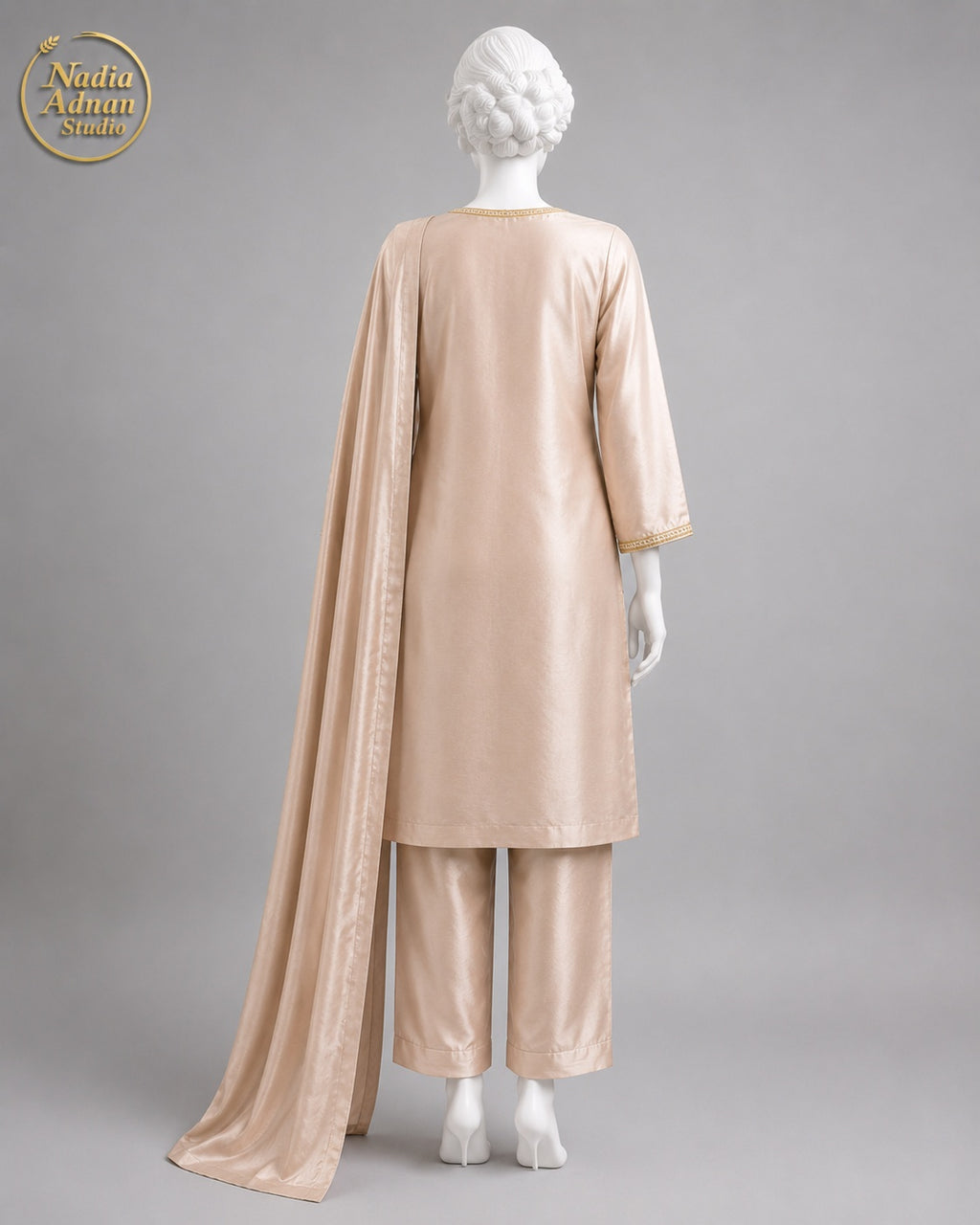 GOLDEN LAMBA TISSUE SHIRT SUIT -M side view - Gold Lamba Shirt Suit by Nadia Adnan Studio
