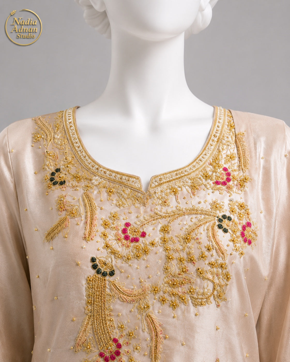 GOLDEN LAMBA TISSUE SHIRT SUIT -M back view - Gold Lamba Shirt Suit by Nadia Adnan Studio