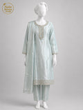 BLUE LAMBA TISSUE SHIRT SUIT -M / L front view - Ice Blue Lamba Shirt Suit by Nadia Adnan Studio