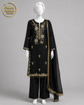 BLACK ORGANZA SHIRT PLAZO -M front view - Black Organza Shirt Plazo by Nadia Adnan Studio