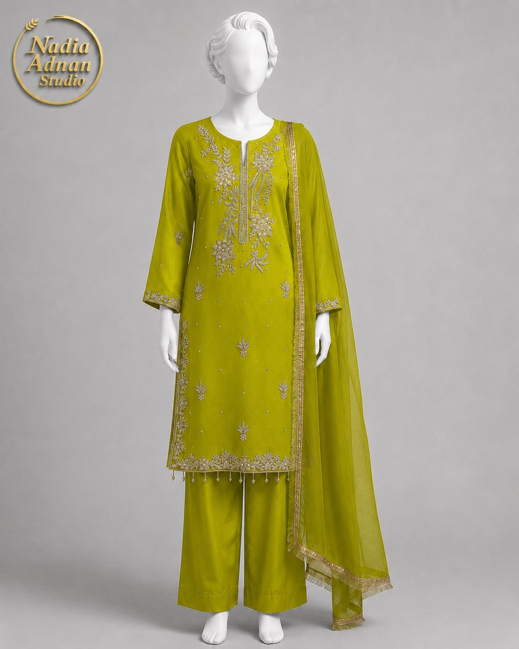 DHANI ORGANZA SHIRT PLAZO -M front view - Dhani Organza Shirt Plazo by Nadia Adnan Studio