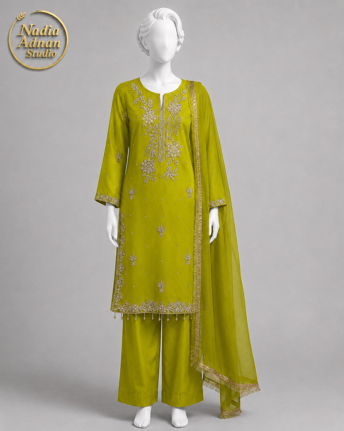 DHANI ORGANZA SHIRT PLAZO -M front view - Dhani Organza Shirt Plazo by Nadia Adnan Studio
