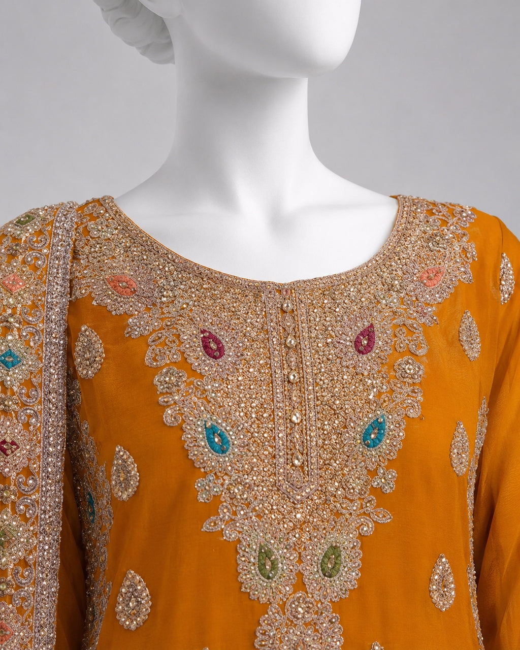 MUSTARD CHIFFON SHIRT PLAZO -M / L back view - Mustard Chiffon Shirt Plazo by Nadia Adnan Studio