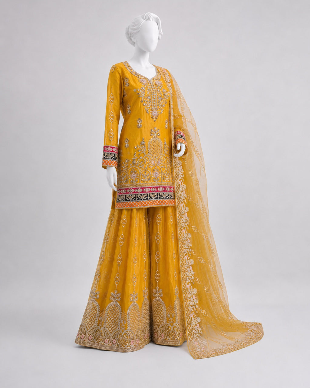 MUSTARD NET SHIRT SHIRT PLAZO -M / L side view - Mustard Net Shirt Plazo by Nadia Adnan Studio