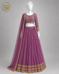 LILAC PINK CHIFFON LEHENGA -M front view - Lilac Pink Chiffon Lehenga by Nadia Adnan Studio