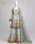 BLUE NET FROCK -M / L front view - Ice Blue Net Frock by Nadia Adnan Studio