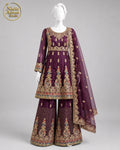 MAROON NET FROCK -M / L front view - Maroon Net Frock by Nadia Adnan Studio