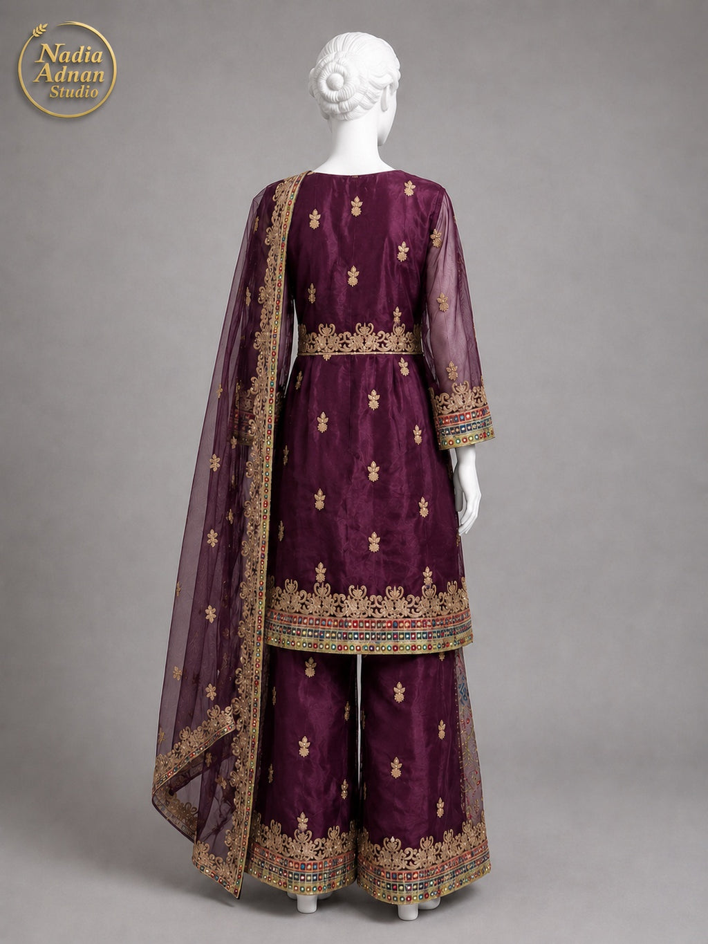 MAROON NET FROCK -M / L side view - Maroon Net Frock by Nadia Adnan Studio
