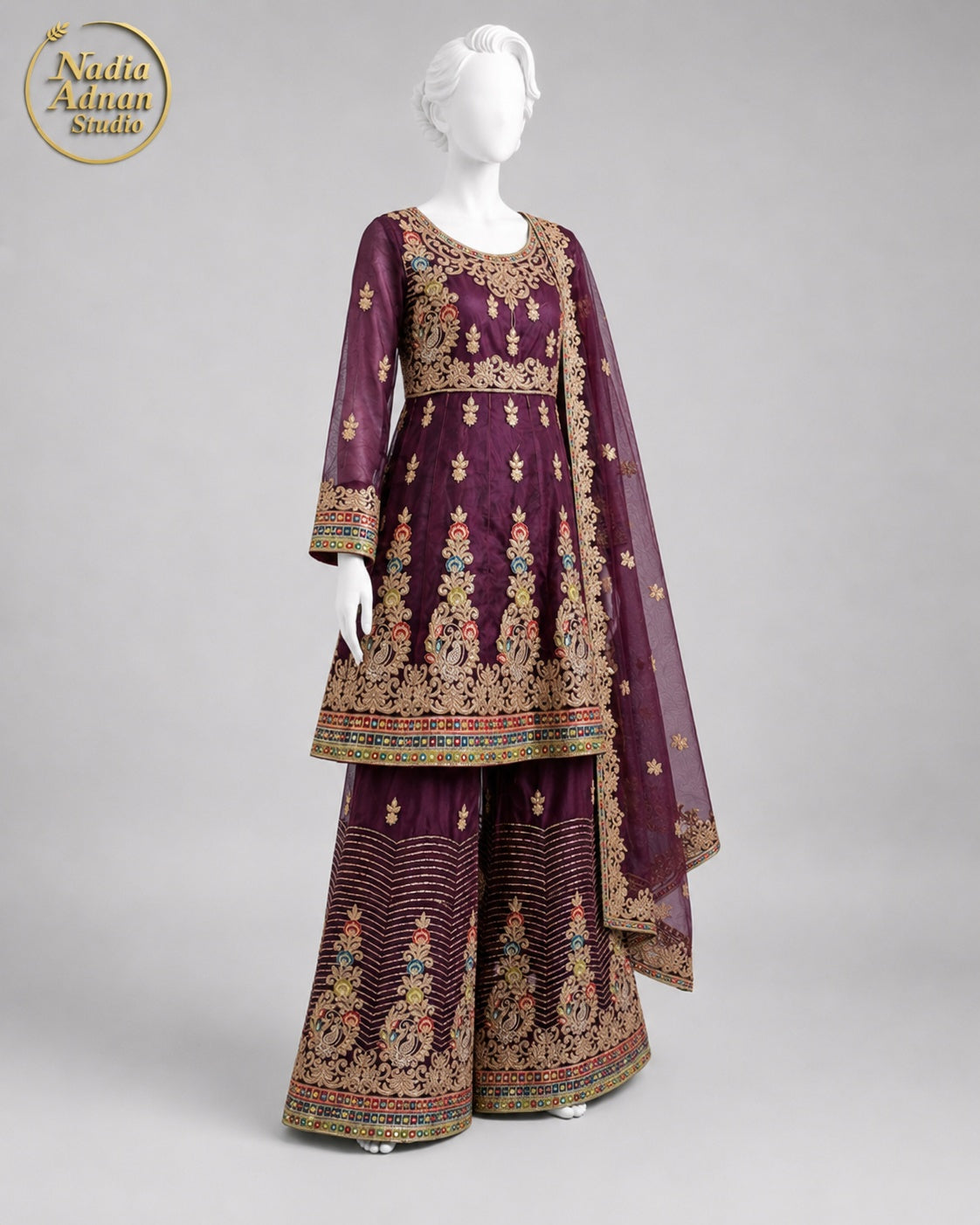 MAROON NET FROCK -M / L back view - Maroon Net Frock by Nadia Adnan Studio