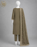 MEHNDI CHIFFON SHIRT PLAZO -L front view - Mehndi Chiffon Shirt Plazo by Nadia Adnan Studio