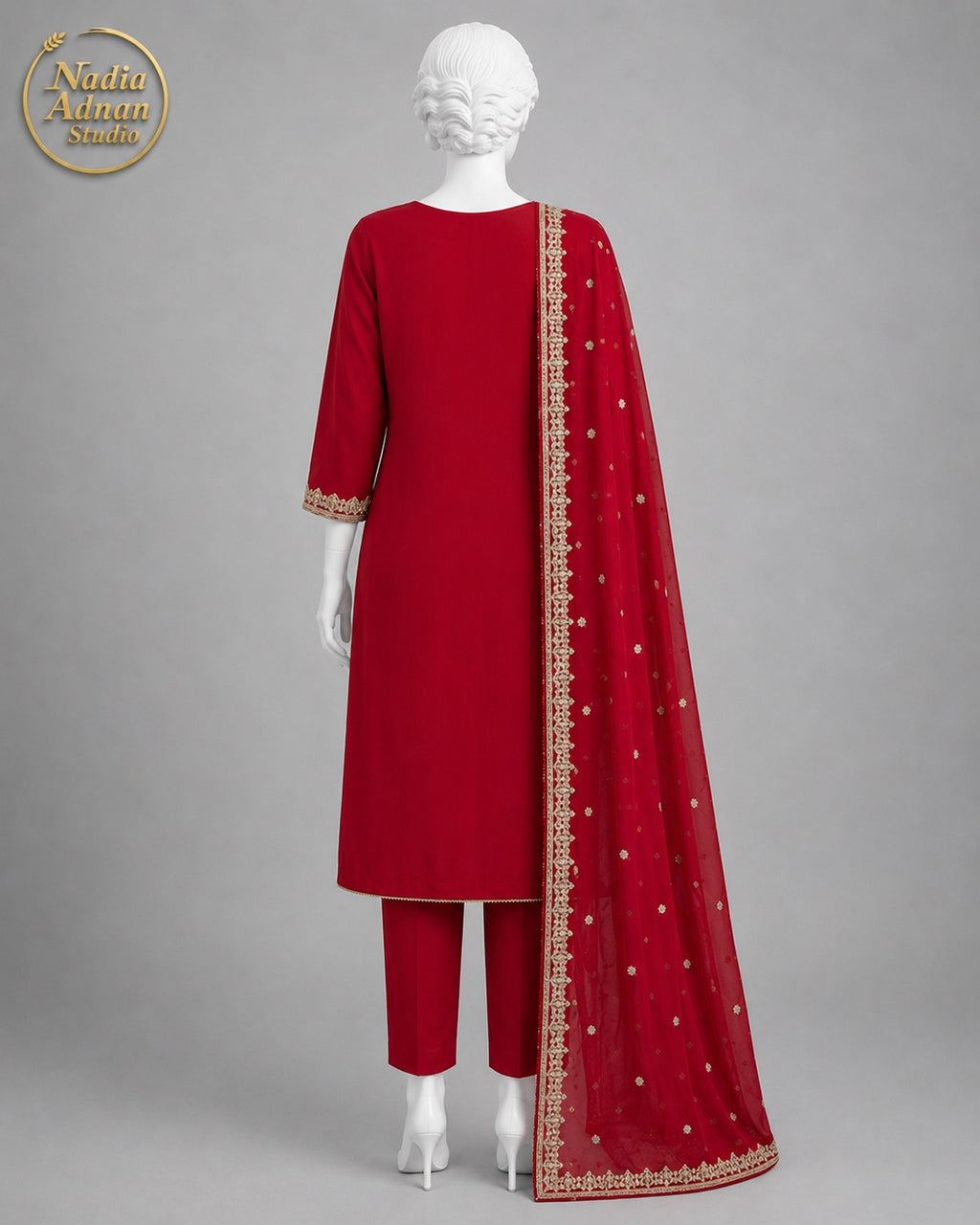 RED CHIFFON SHIRT PLAZO -M front view - Red Chiffon Shirt Plazo by Nadia Adnan Studio