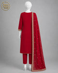 RED CHIFFON SHIRT PLAZO -M front view - Red Chiffon Shirt Plazo by Nadia Adnan Studio