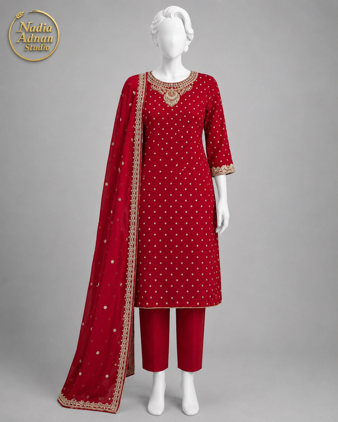 RED CHIFFON SHIRT PLAZO -M side view - Red Chiffon Shirt Plazo by Nadia Adnan Studio