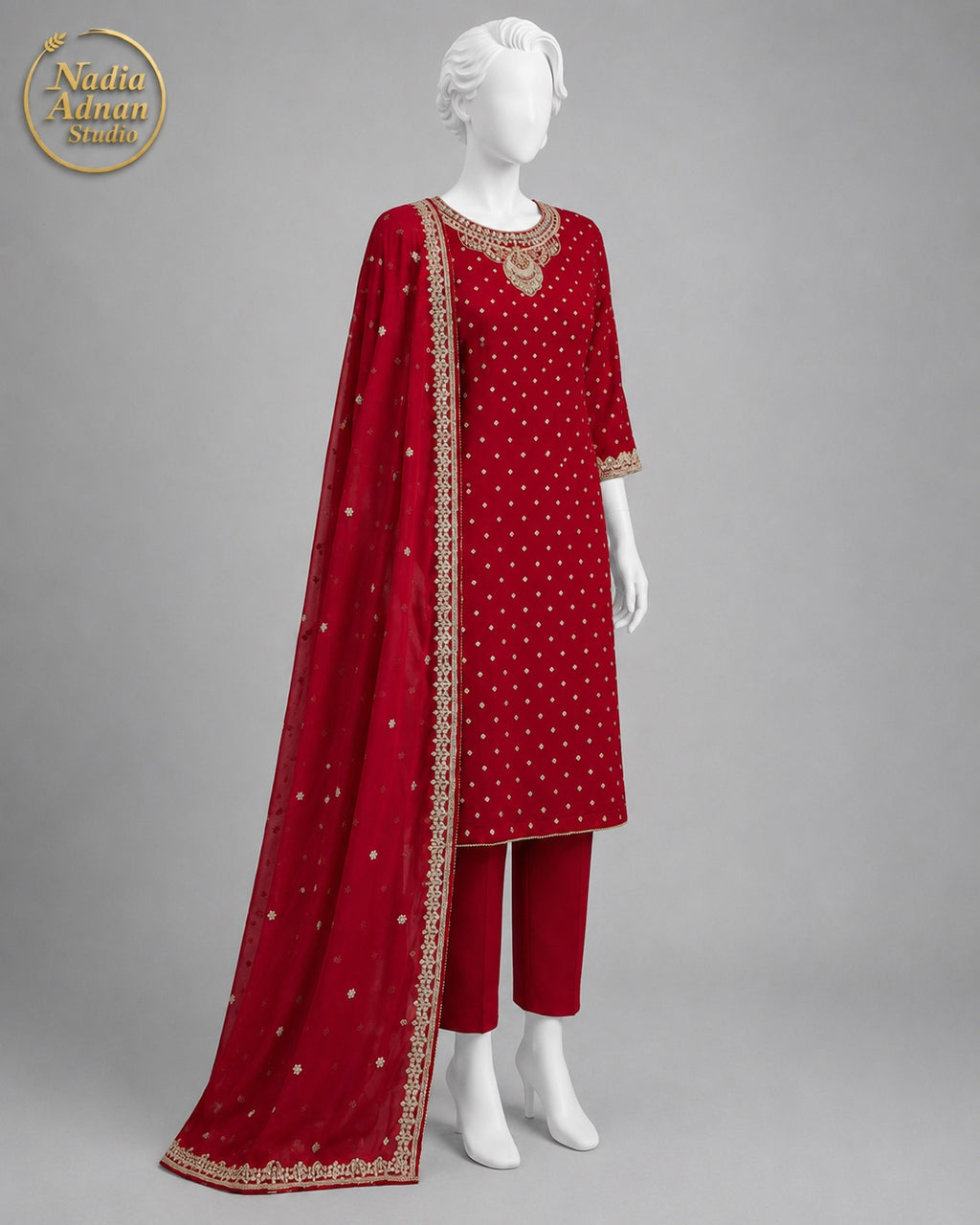 RED CHIFFON SHIRT PLAZO -M back view - Red Chiffon Shirt Plazo by Nadia Adnan Studio