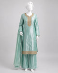 SEA GREEN LAMBA TISSUE SHIRT SUIT-PLZO -L front view - Sea Green Lamba Shirt Plazo by Nadia Adnan Studio