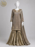 BROWN SILK GHARARARA -L front view - Brwn Silk Gharara by Nadia Adnan Studio