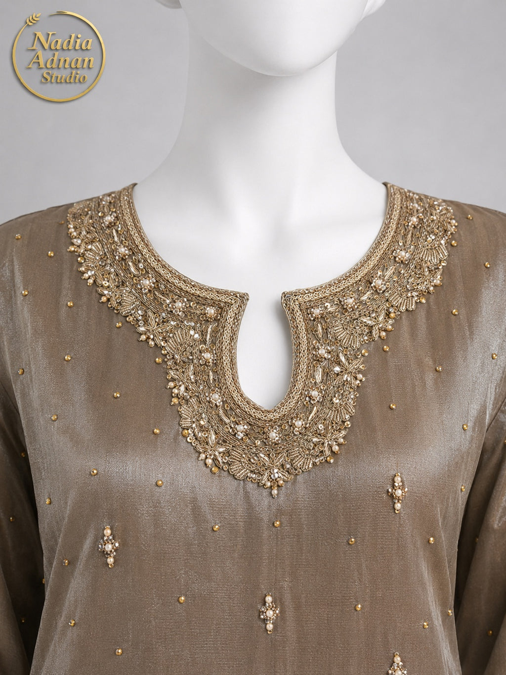 BROWN SILK GHARARARA -L back view - Brwn Silk Gharara by Nadia Adnan Studio