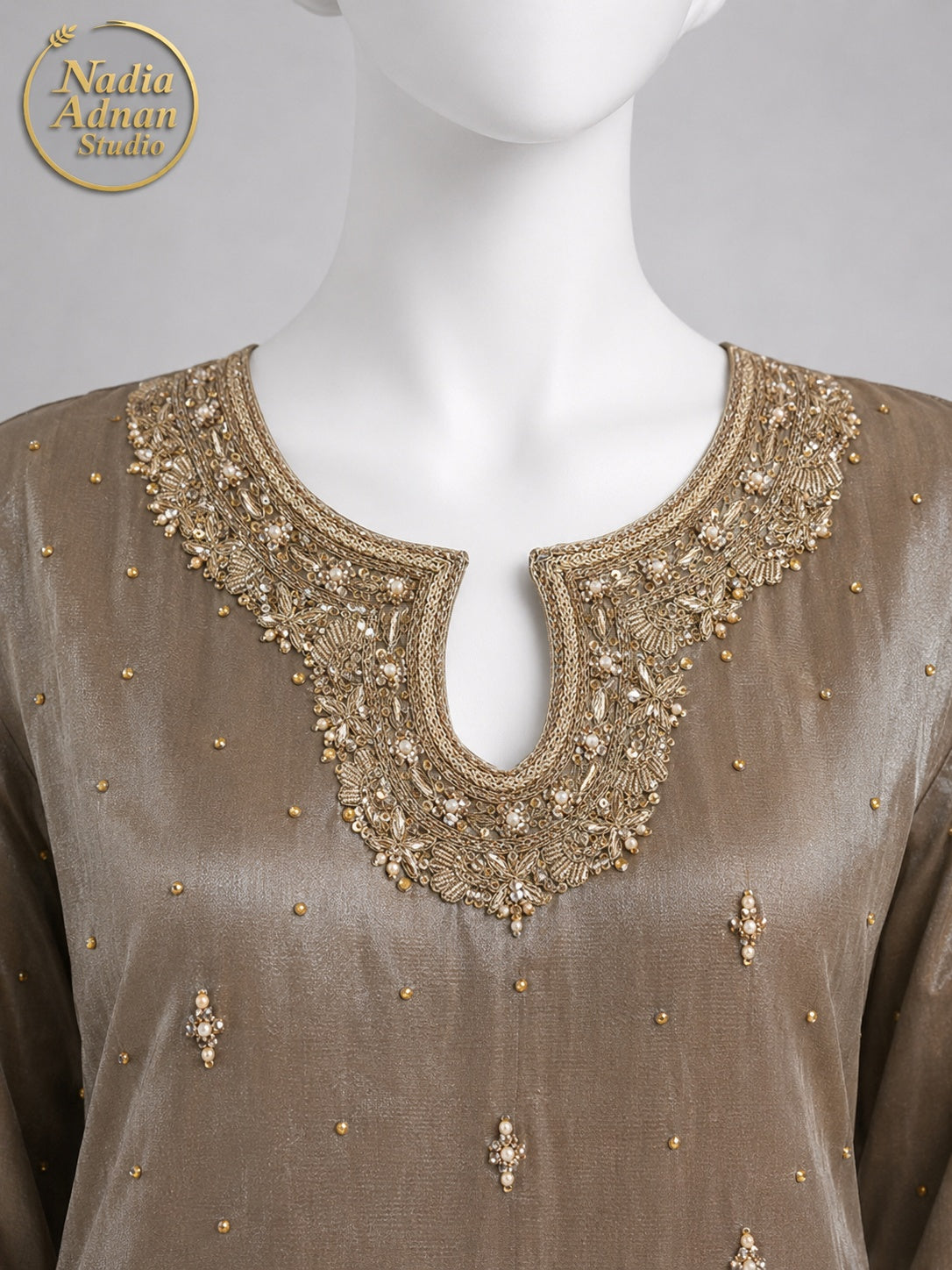 BROWN SILK GHARARARA -L back view - Brwn Silk Gharara by Nadia Adnan Studio