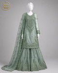 SEA GREEN NET SHIRT PLAZO -M / L front view - Sea Green Net Shirt Plazo by Nadia Adnan Studio