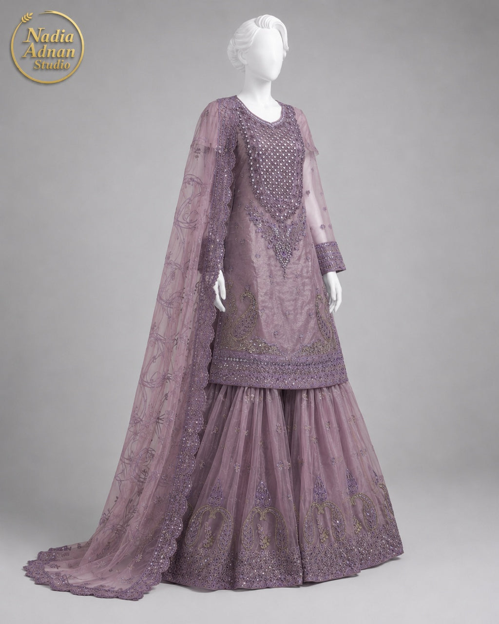 LILAC NET SHIRT PLAZO -M / L side view - Lilac Net Shirt Plazo by Nadia Adnan Studio