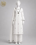 WHITE CHIFFON SHIRT PLAZO -L front view - White Chiffon Shirt Plazo by Nadia Adnan Studio