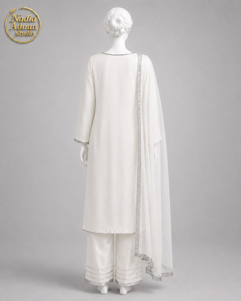 WHITE CHIFFON SHIRT PLAZO -L back view - White Chiffon Shirt Plazo by Nadia Adnan Studio